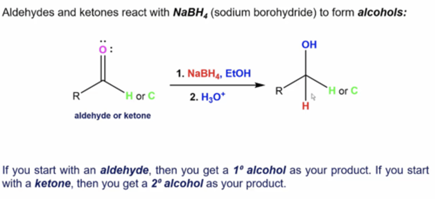 <p>you reduce the aldehyde/ketone into an alcohol (primary alcohols for aldehydes and secondary alcohols for ketones)</p>