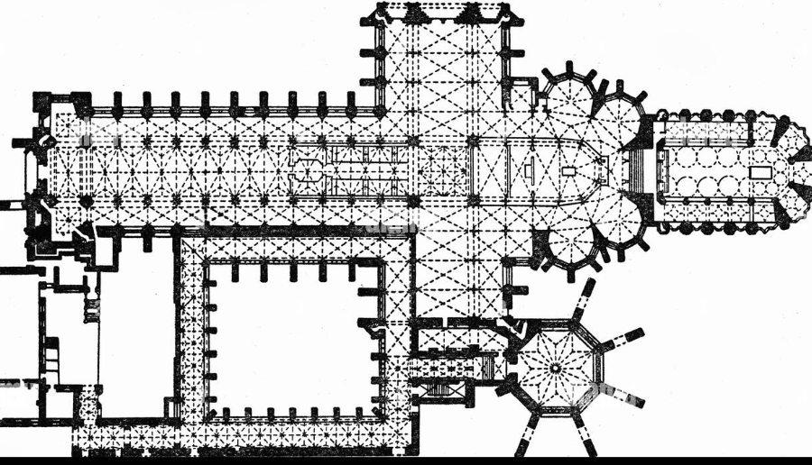 <p>Shown below is the plan of which church?</p><p>a. Duomo de Milano<br>b. Chartres Cathedral<br>c. Westminster Abbey<br>d. Saint Chapelle</p>