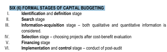 <p>Identification and definition stage<br>search stage<br>information acquisition <br>selection stage<br>financing stage<br>implementation and control stage<br></p>