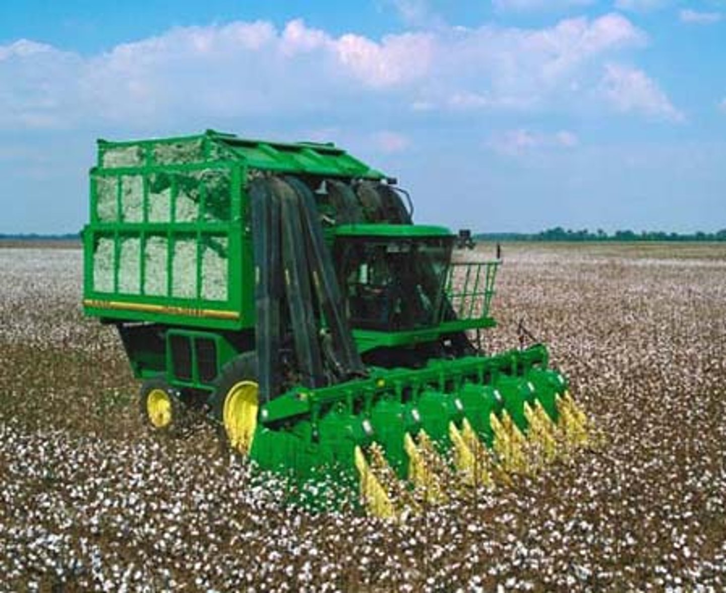 <p>a machine that automates cotton harvesting in a way that reduces harvest time</p>