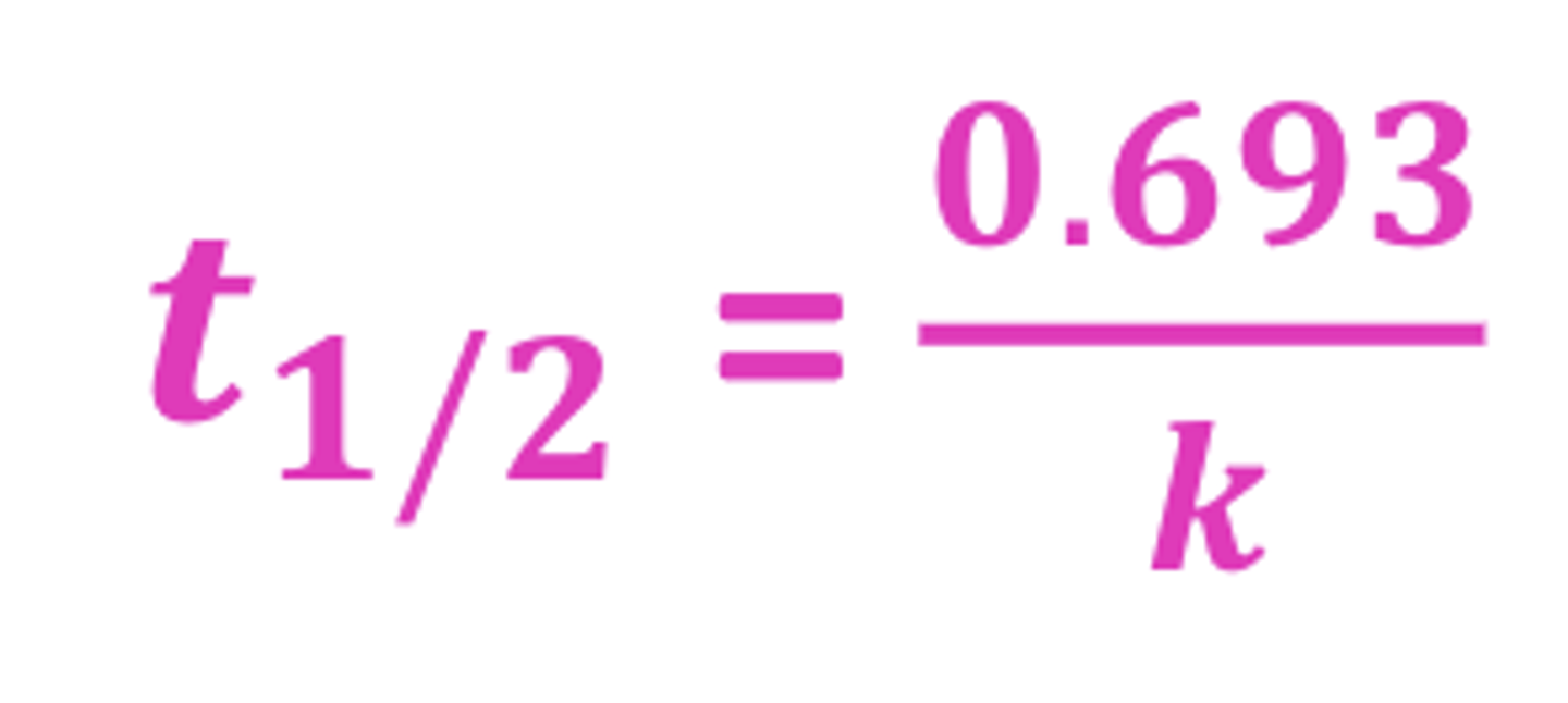 <p>(for first-order, half-life does NOT depend on [A] (concentration)</p>