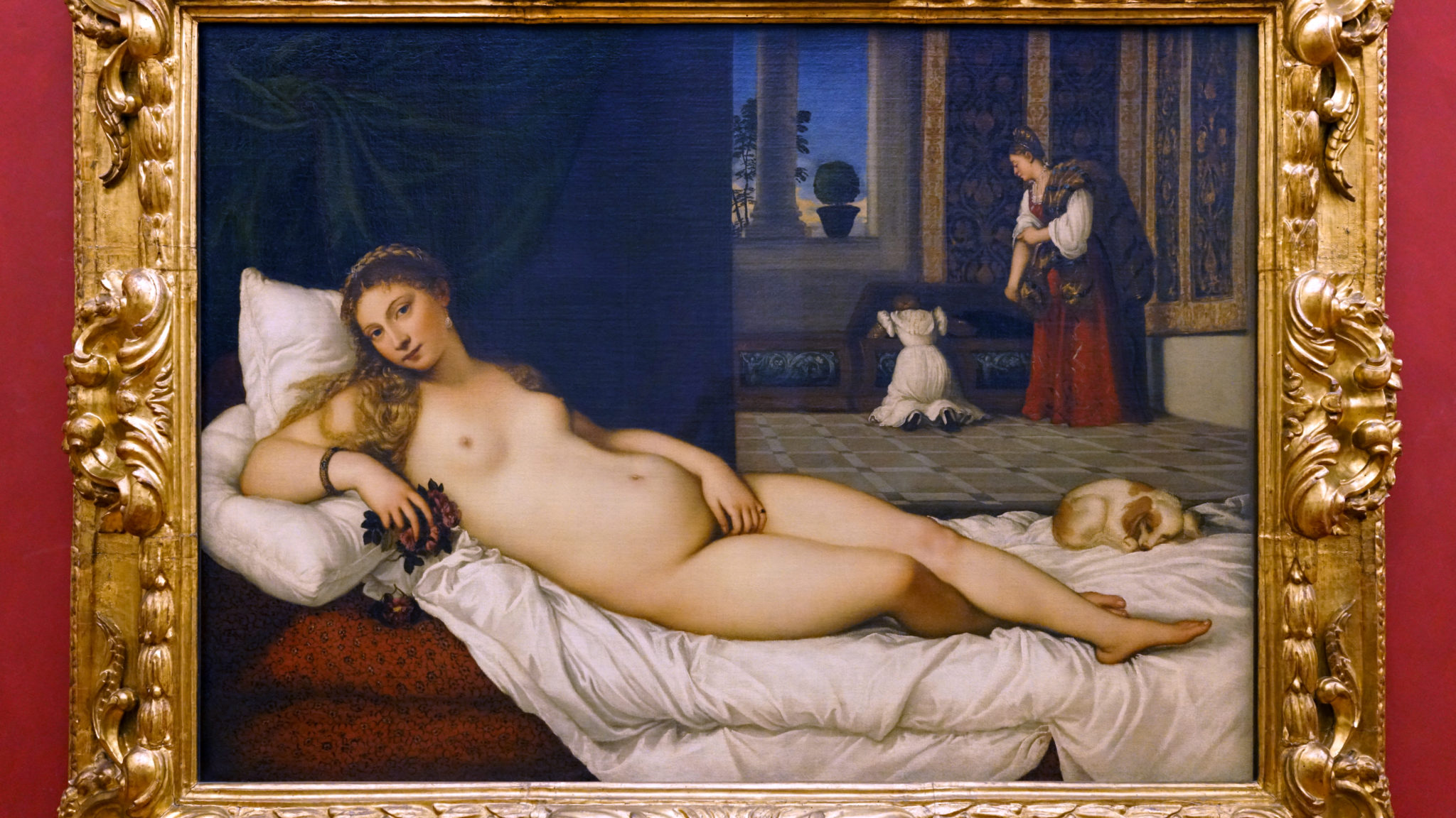 <ul><li><p>Titian</p></li><li><p>1538</p></li><li><p>oil on canvas&nbsp;</p></li><li><p>gaze suggests reciprocation&nbsp;</p></li><li><p>gesture of masturbation</p></li><li><p>intended for&nbsp;Guidobaldo II della Rovere</p></li><li><p>right side is thought to increase fertility </p></li></ul><p></p>