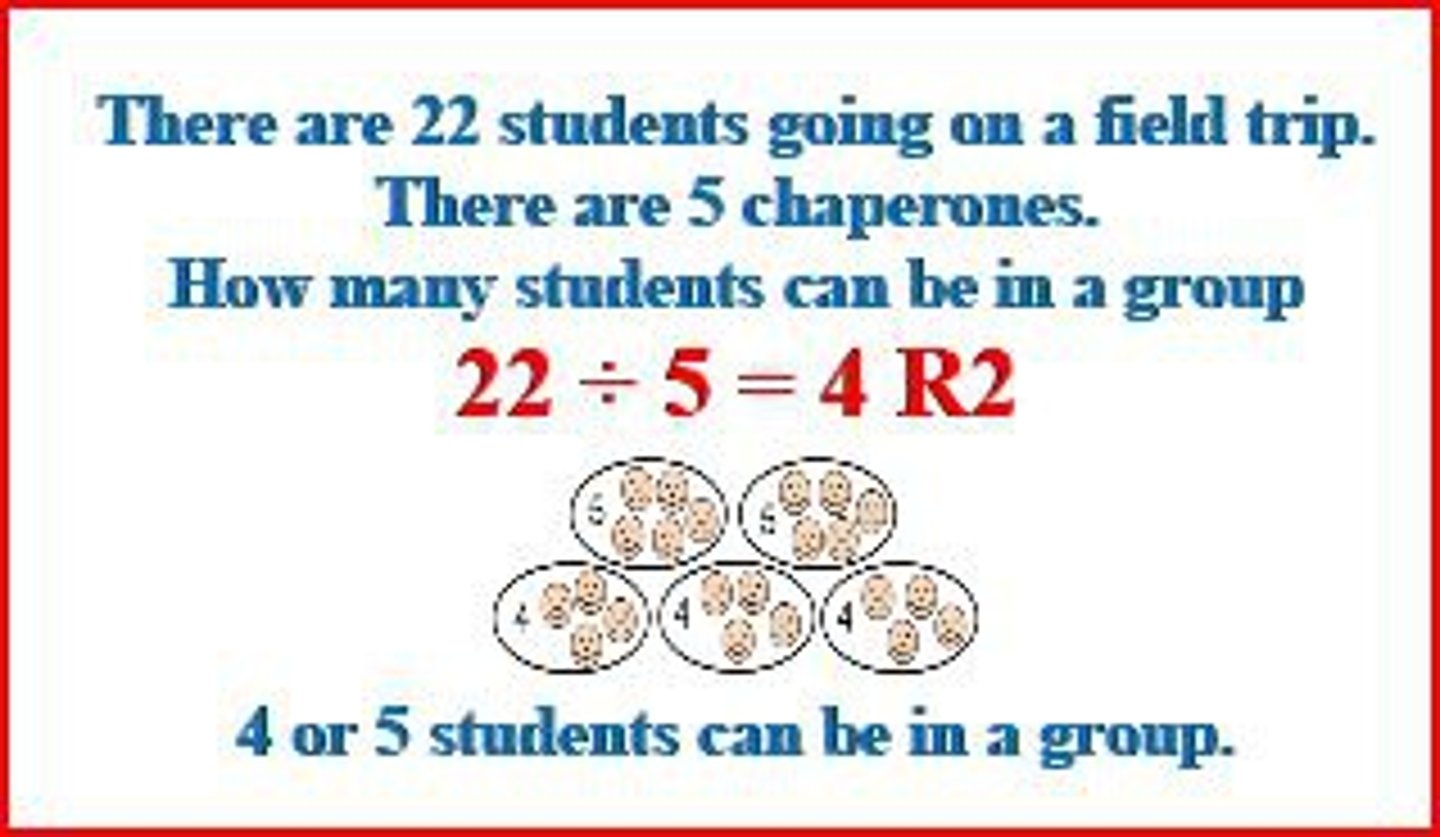 <p>The amount left over when one number is divided by another.</p>