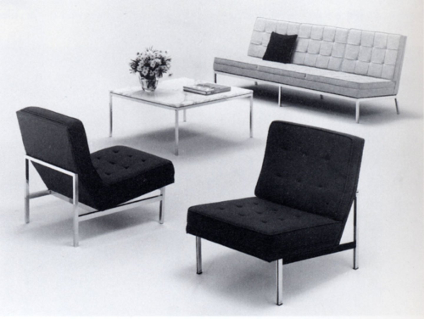<p>Sofa, chair, table, 1950s</p><p>"We are modern"</p><p>Clean lines</p><p>minimalist</p>