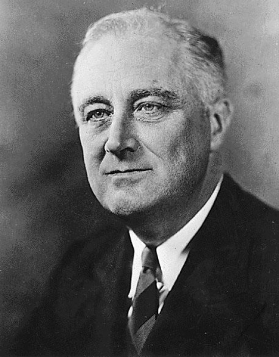 <ul><li><p>U.S. President (1933-1945)</p></li><li><p>initiated New Deal to address Great Depression</p></li><li><p>led U.S. during WWII elected four times</p></li></ul><p></p>