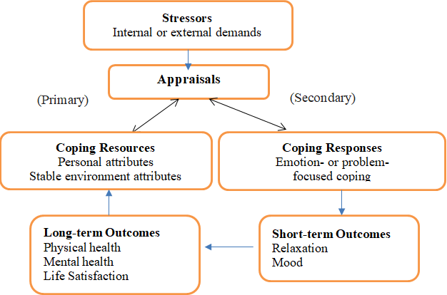 <ul><li><p><span style="font-family: &quot;Twentieth Century&quot;, sans-serif">Stress is a dynamic relationship between a person and their environment.</span></p></li><li><p><span style="font-family: &quot;Twentieth Century&quot;, sans-serif">Become stressed when the demands outweigh the resources.&nbsp;</span></p></li></ul><ol><li><p><span style="font-family: &quot;Twentieth Century&quot;, sans-serif">Primary Appraisal (is anything at risk? How bad is it?)*</span></p></li><li><p><span style="font-family: &quot;Twentieth Century&quot;, sans-serif">Secondary Appraisal (Internal coping options and external coping)**</span></p></li><li><p><span style="font-family: &quot;Twentieth Century&quot;, sans-serif">Coping (Problem Focused/Emotion Focused)</span></p></li></ol><p></p>