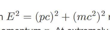 <p><span><span>The equation </span></span>𝐸2=(⁢𝑝𝑐⁢)2+(⁢𝑚𝑐2)2<span><span> relates</span></span></p>