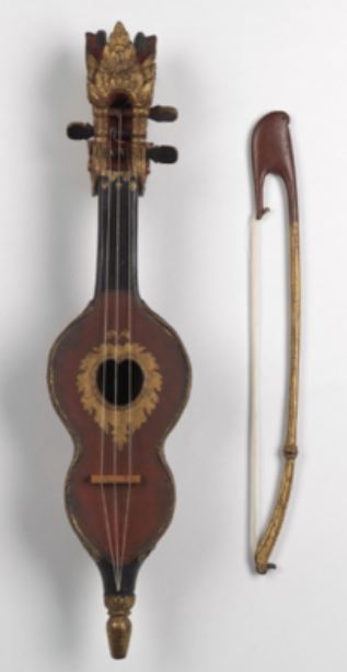 <p>A bowed string instrument in gamelan, adding melodic embellishments.</p>