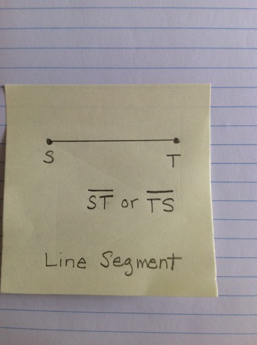 A portion of a line that has definite length, and two endpoints. Name the line segment by its two endpoints in any order.