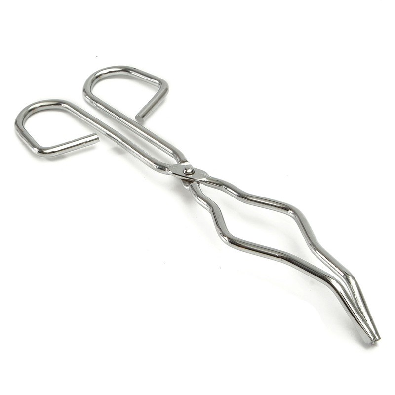 <p>Lifting or picking up hot objects directly with hands is difficult, risky, and may cause severe injuries, which is why _____ are used to <strong>grip and lift</strong> such objects. these are metallic scissors-shaped laboratory instruments. The only difference is that the blades of tongs are blunt and curved, while the blades of scissors have a sharp edge and are straight. They are available in a variety of shapes and sizes to pick different objects such as heated crucibles, beakers, dishes, or flasks.</p>