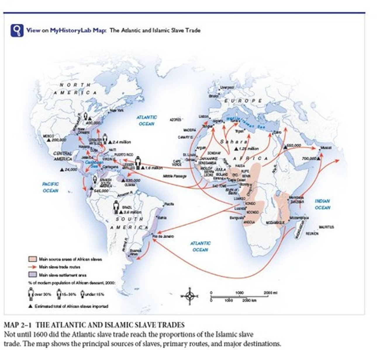 <p>The voyage of slave ships (slavers) across the Atlantic Ocean from Africa to the Americas.</p>
