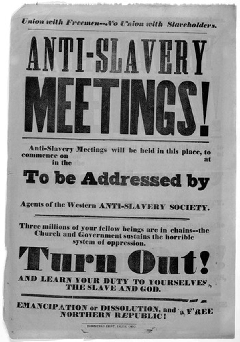 <p>Abolitionist society founded by William Lloyd Garrison, who advocated the immediate abolition of slavery. By 1838, the organization had more than 250,000 members across 1,350 chapters.</p>