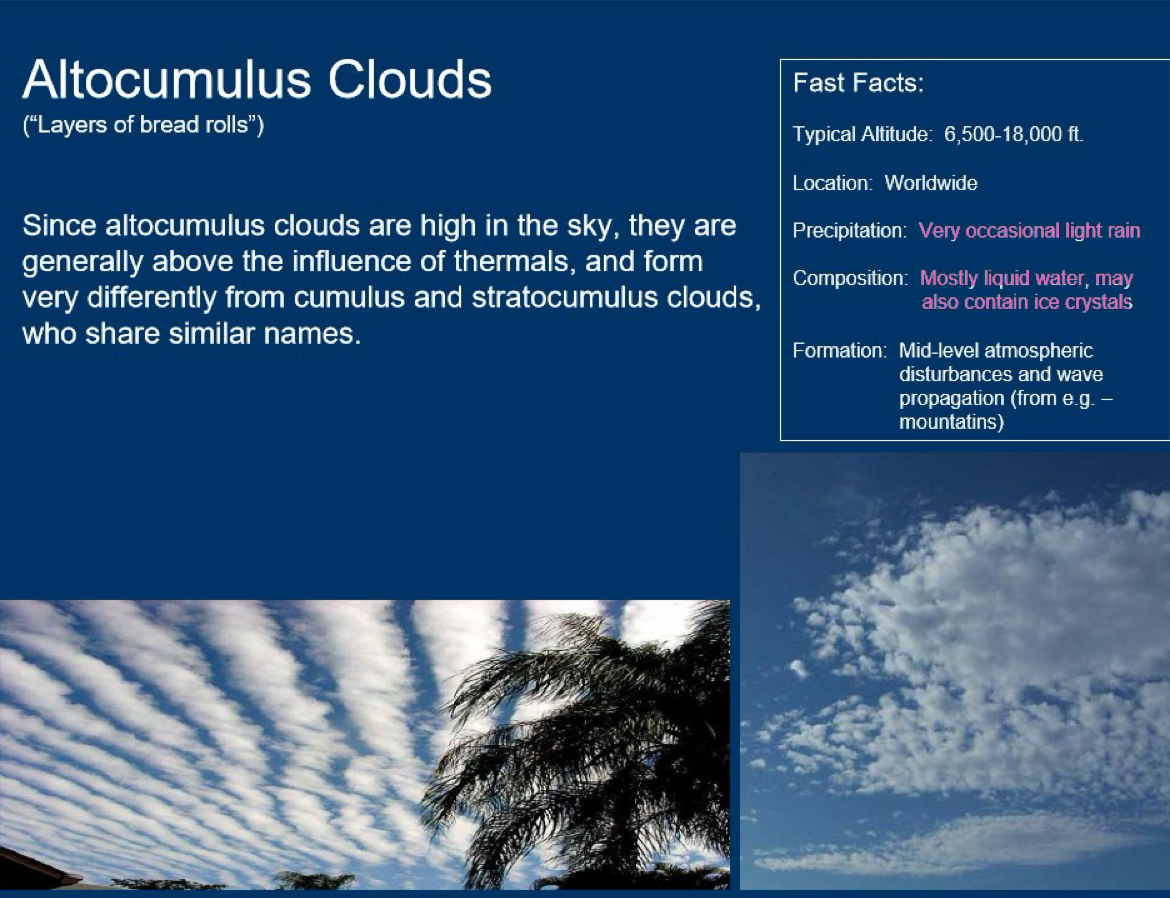 <p>Large fluffy sheets A LOT OF CONTRAST LIGHT AND DARK DH YK WASSER DRINN → if you see them in the morning: maybe thunderstorm in the afternoon, but in the morning itself nice weather with maybe a teensy drizzle. sunlight does not pass through, but you can see a bit of sky between the different cloud heaps, that all in all stretch over big portion of the sky.</p>