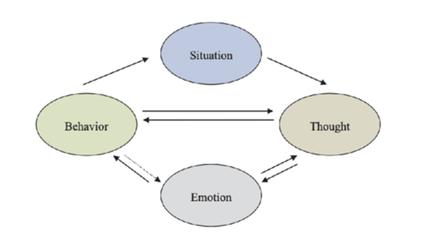<p>Develop strategies to modify dysfunctional thinking patterns or cognitions ("C")</p><p>Develop strategies to modify maladaptive emotions and behaviors ("B")</p>
