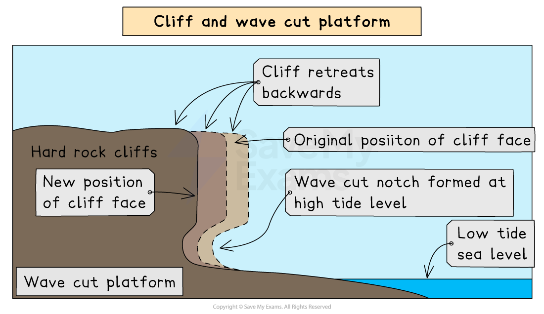 <p>How is a cliff and wave-cut platform formed? </p>