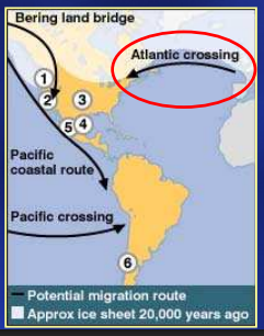 <p>nástroje některých populací připomínají nástroje evropské -&gt; vzniká teorie i o evropském původu – migrace transatlantickou cestou</p>
