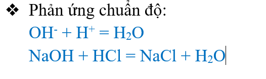 ❖     Tráng rửa dụng cụ

❖     Nạp dung dịch HCl vào buret, đuổi hết bọt khí, chỉnh vạch về “0” trước khi chuẩn độ

❖     Lấy chính xác 10ml dung dịch chuẩn NaOH đã pha chế vào bình nón, thêm 1-2 giọt CCT metyl da cam (dung dịch có màu vàng)

❖     Chuẩn độ dung dịch NaOH bằng HCl đến khi dung dịch chuyể từ màu vàng sang màu da cam.

❖     Ghi thể tích HCl tiêu tốn, làm 3 lần, lấy gt TB.