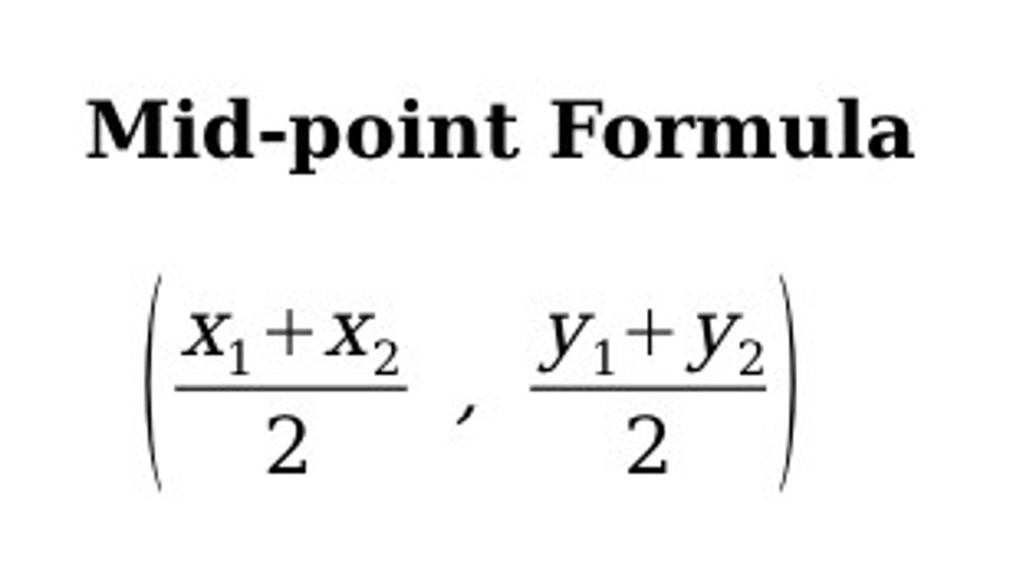 <p>((x₁+x₂)/2, (y₁+y₂)/2)</p><p>average coordinates</p>