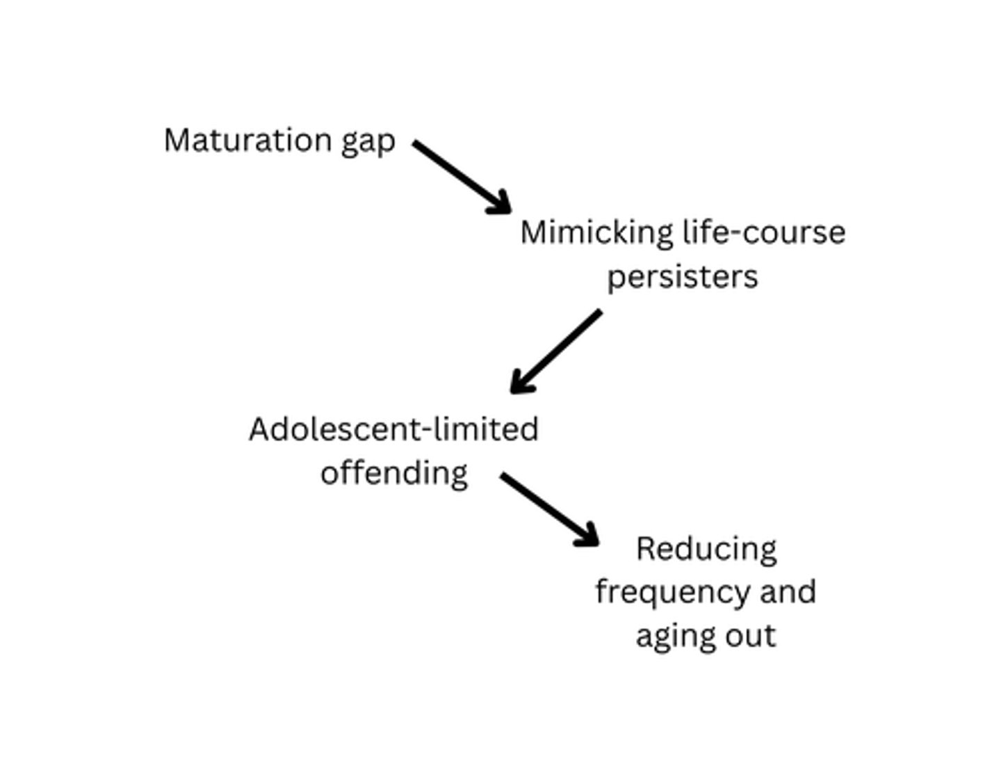<p>People who commit crimes as adolescents and then stop, considered "typical teenagers" who get into minor rebellious behavior, includes most people, driven by a maturation gap (wanting to act older) but stop engaging in behavior when they learn better, may mimic anti-social behavior of more troubled teens (persisters) when they reach mid-teens, reduce the frequency of offending and age out</p>
