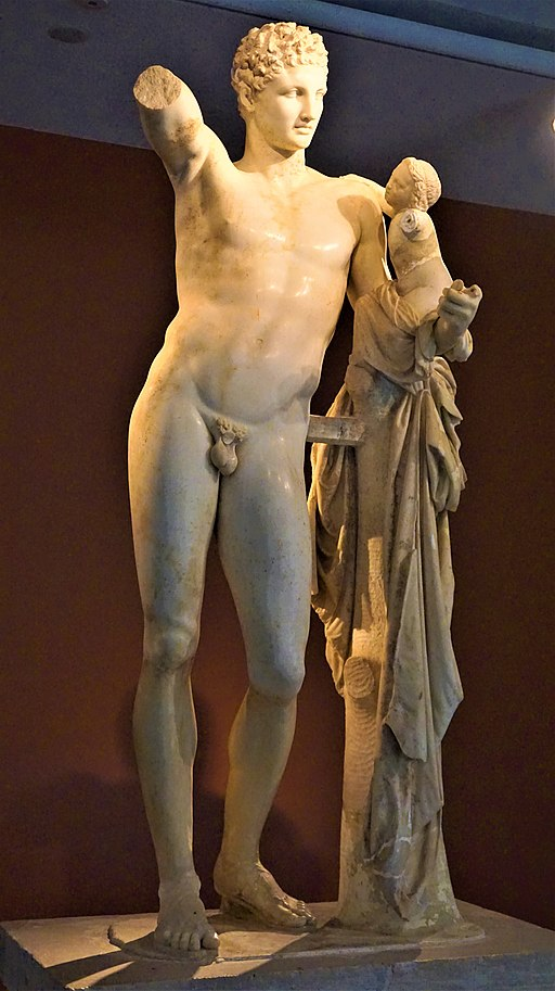 Hermes holding grapes to tease Dionysus, extreme contropposto