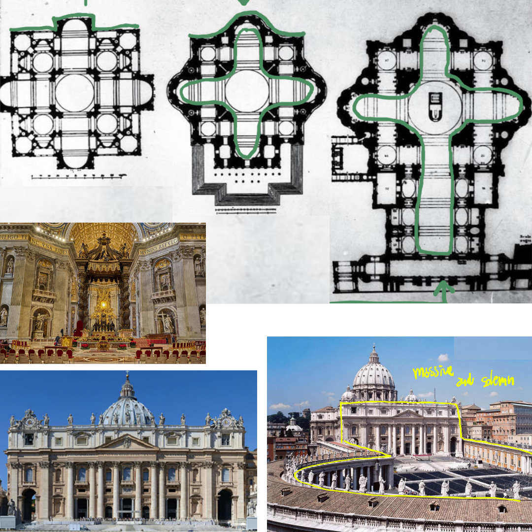 <p>Baroque, Bramante, Michelangelo, Della Porta, Maderno, Bernini, et al., Rome Italy, 1506-1626</p>