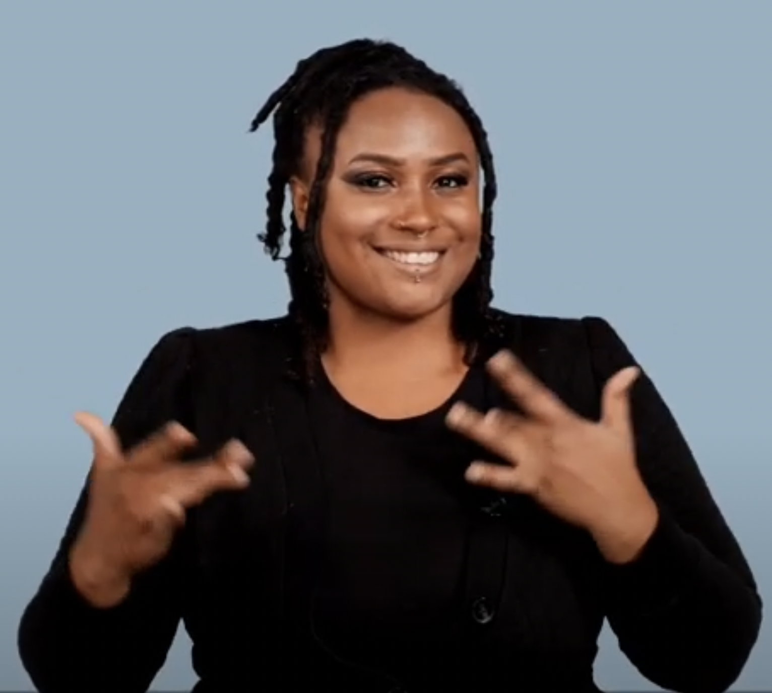 <p>middle finger out, hands in opposite circles</p>