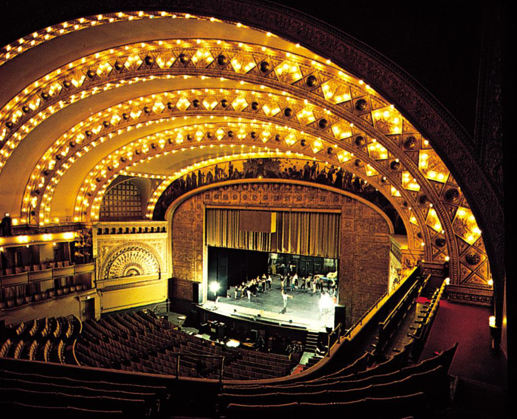<p>A modern theatre design with a framed opening through which the audience views the stage like a picture</p>