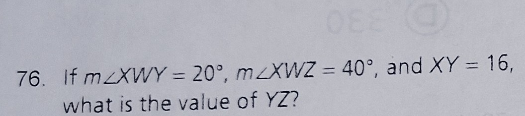 <p>What is the value of YZ</p>