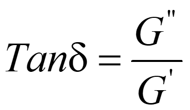 <p>tan(delta) = G”/G’</p>