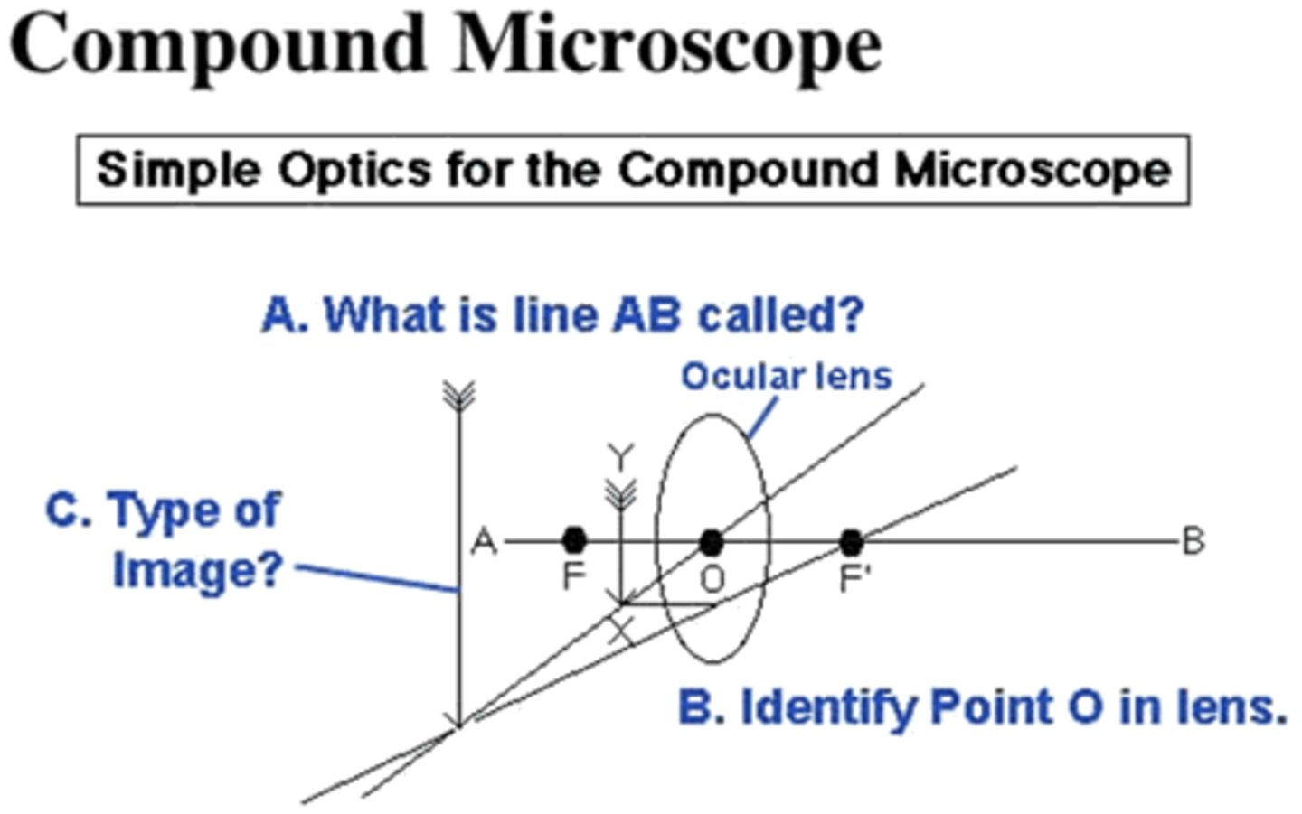 <p><strong>Answer Question B.</strong></p><p>1. principle axis</p><p>2. focal point</p><p>3. object</p><p>4. optical center</p><p>5. imaginary image</p><p>6. real image</p>