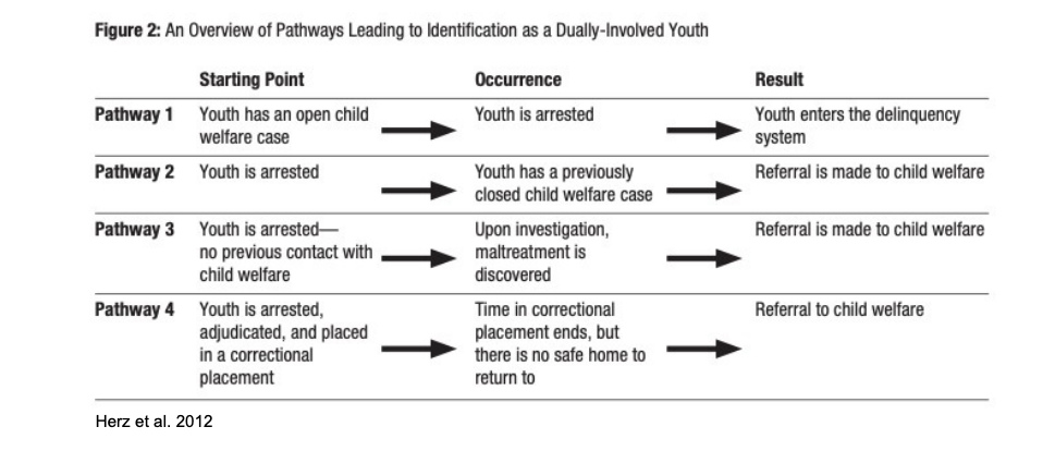 <p>Maltreated youth are more likely to engage in delinquent behavior, have associated poor outcomes. Given this, in the field there is increased attention to the needs of maltreated youth who become involved in the juvenile justice system (“crossover youth”)</p>