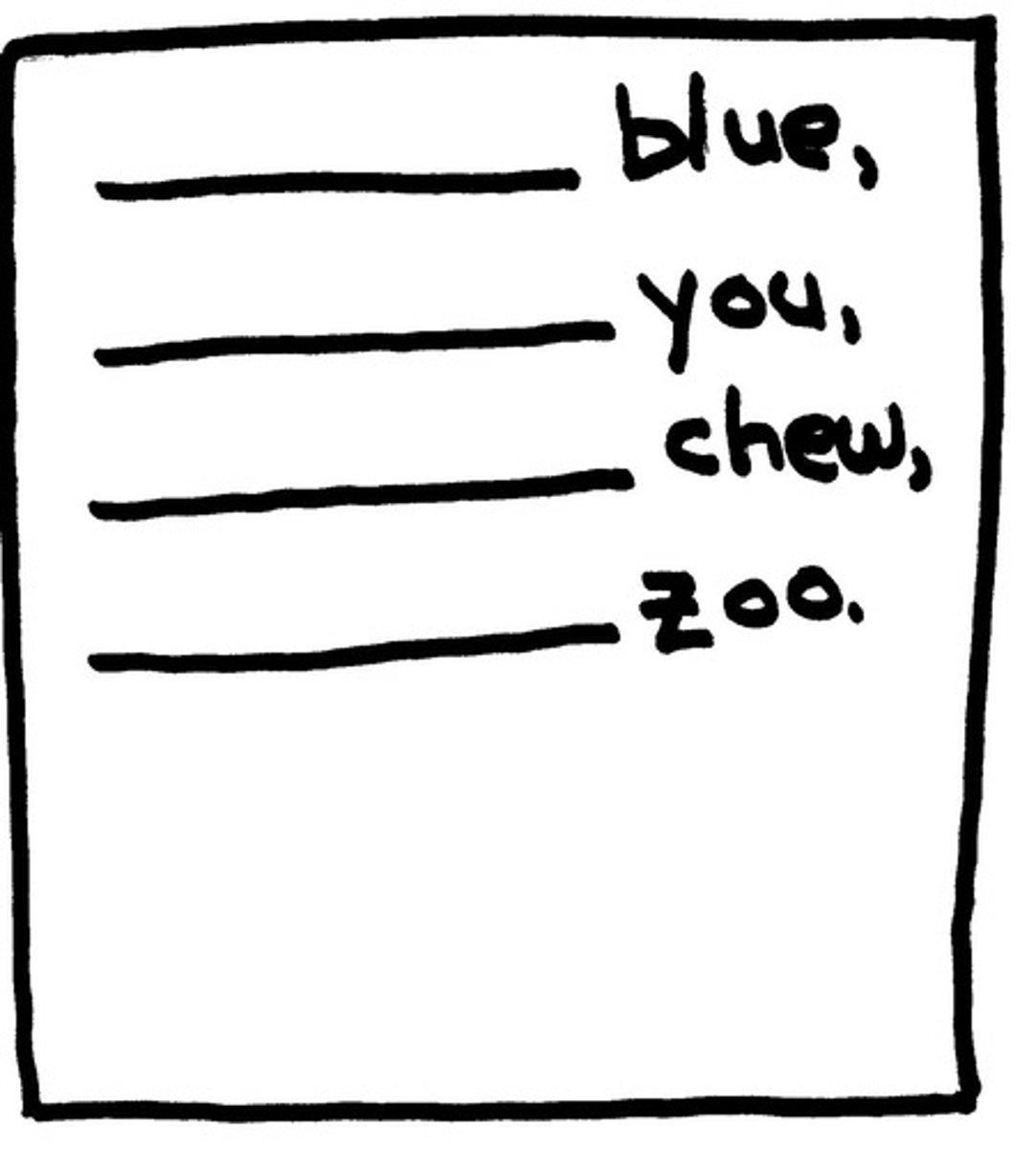 <p>A word at the end of one line rhymes with a word at the end of another line</p>