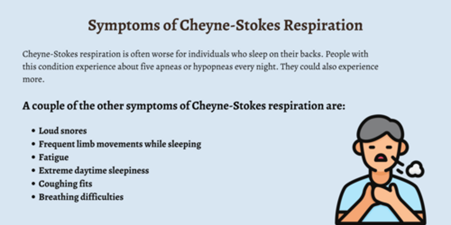 <p>a severe, abnormal breathing pattern characterized by a cyclical crescendo-decrescendo (waxing and waning) in tidal</p>
