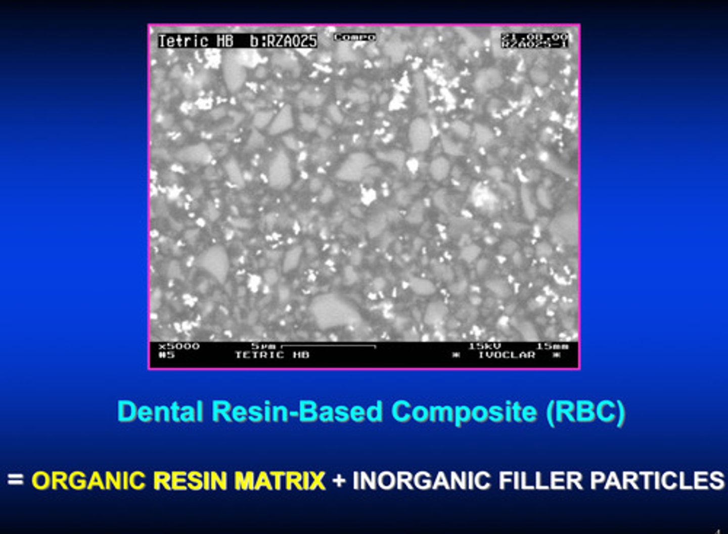 <p>organic resin matrix + inorganic filler particles</p>