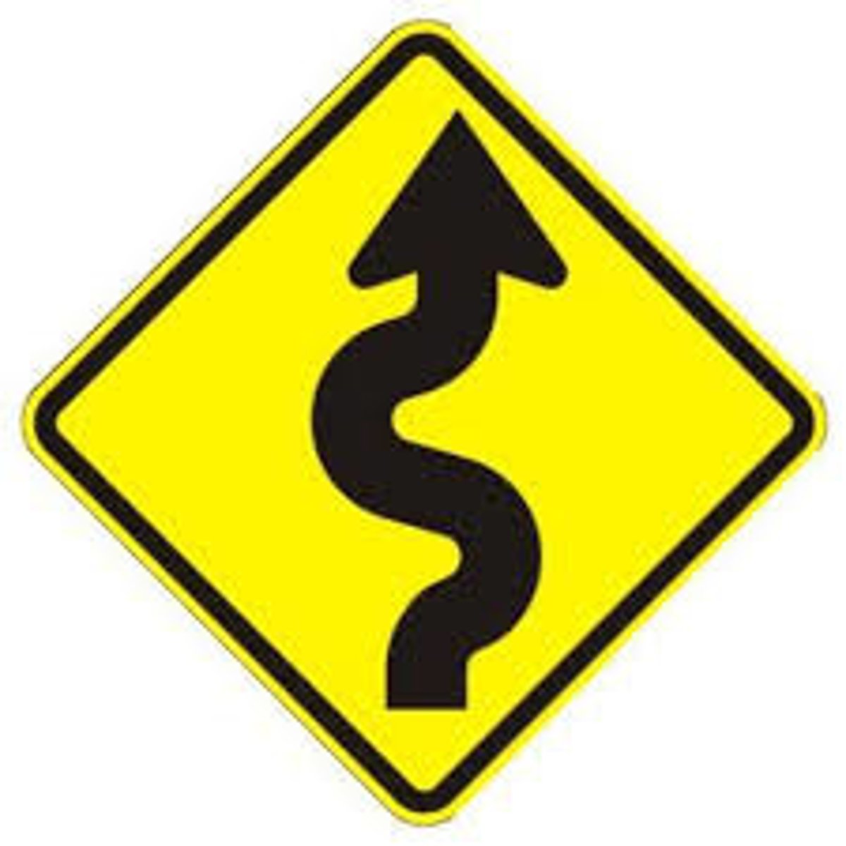 <p>Yellow, diamond, and a squiggly line pointing ahead.</p>