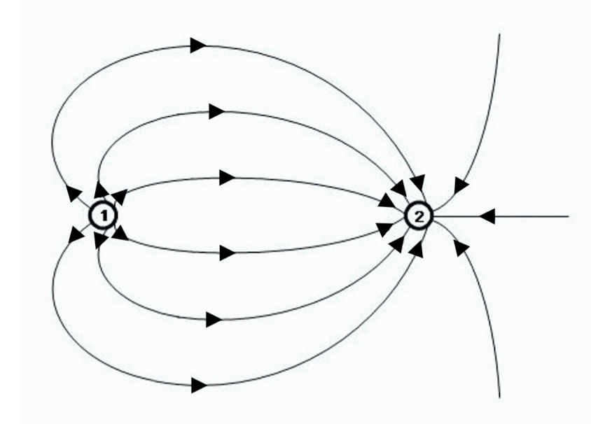 <p>The charge on the left is smaller in magnitude than the charge on the right. True or false?</p>