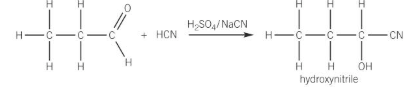 <ul><li><p>contains 2 functional groups</p><ul><li><p>hydroxyl group (-OH)</p></li><li><p>nitrile group (C<span><strong>≡N)</strong></span></p></li></ul></li></ul><p></p>