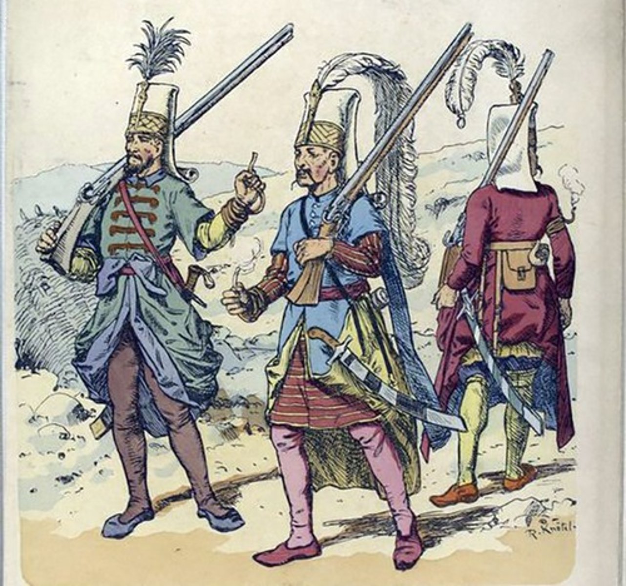 <p>elite Ottoman guard (trained as foot soldiers or administrators) recruited from the Christian population through the devshirme system, that often converted to Islam</p>