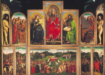 <p>Ghent Altarpiece (open), Adoration of the Mystic Lamb</p>