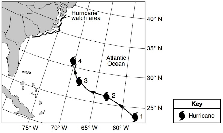 The map below shows the partial storm track of a hurricane and the hurricane watch area where it is predicted to reach land. Numbers 1 through 4 on the map show positions of the hurricane on four consecutive days at 12 noon. Why was a hurricane watch posted for the coastal area shown?
