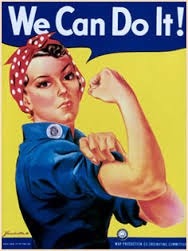 <p>The face of Rosie the Riveter. She worked on assembly lines during WWII to keep the war machine running.</p>