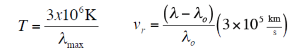 <p>temperature is the first equation, speed is the last equation. just plug and chug :)</p><ul><li><p>k = temperature</p></li><li><p>λmax = nanometer</p></li><li><p>λ = old nanometer</p></li><li><p>λ0 = new nanometer</p></li></ul>