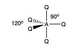 <p>trigonal bipyramidal </p><p>90 degrees </p><p>120 degrees </p>