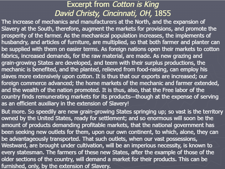 <p>(Topic 5.6) Cotton is King (Excerpt of the 1855 book)</p>