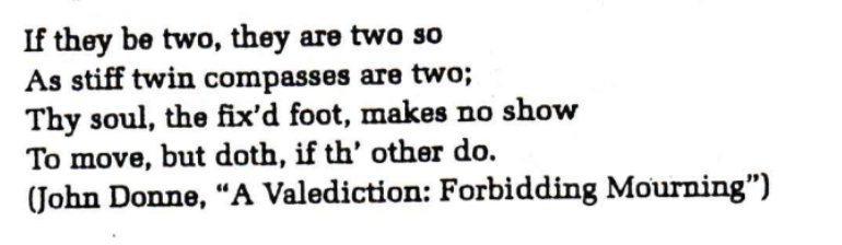 <p>an extended metaphor comparing two unlike objects with powerful effect (It owes its roots to elaborate analogies in Petrarch and to the metaphysical poets, particularly Donne)</p>