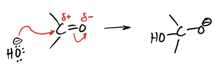 <p>what occurs in a nucleophilic addition?&nbsp;</p>