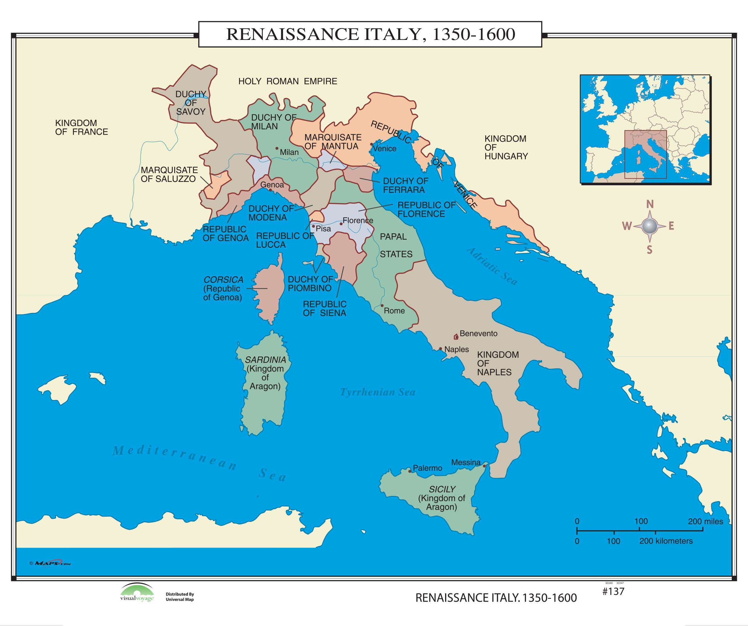 <p>Italy was in the middle of the Mediterranean sea which connected Asia, Africa, and Europe which allowed for the major port cities in Italy to experience culture and financial growth</p>