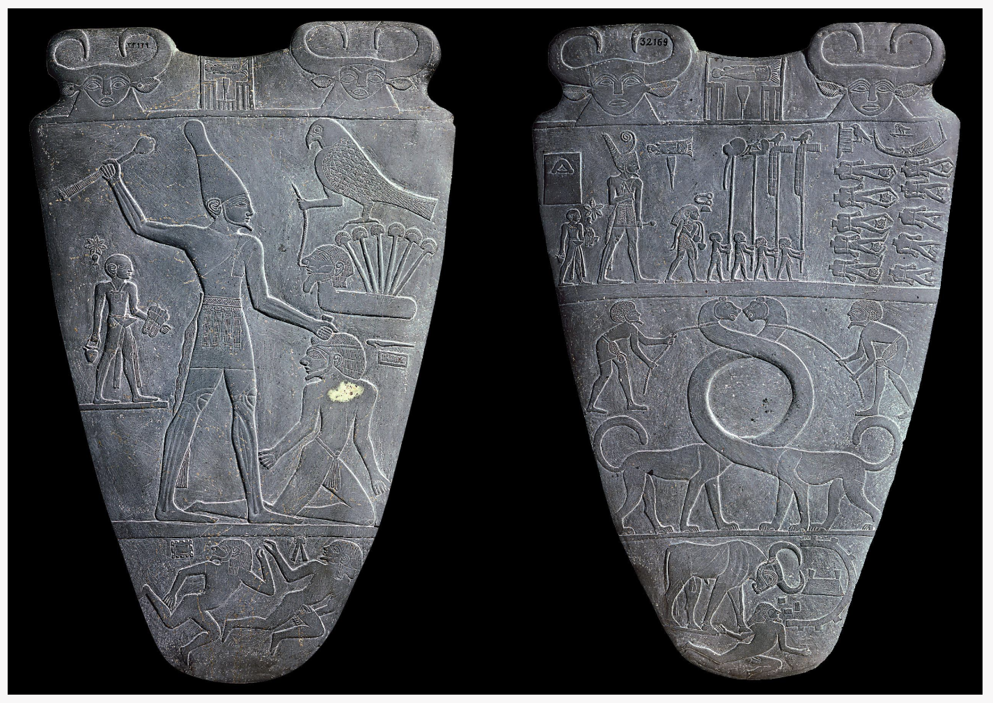 <p>Palette of King Narmer </p><ul><li><p>Predynastic Egypt</p></li><li><p>c. 3000 ~ 2920 BCE</p></li><li><p>greywacke </p></li></ul><p></p>