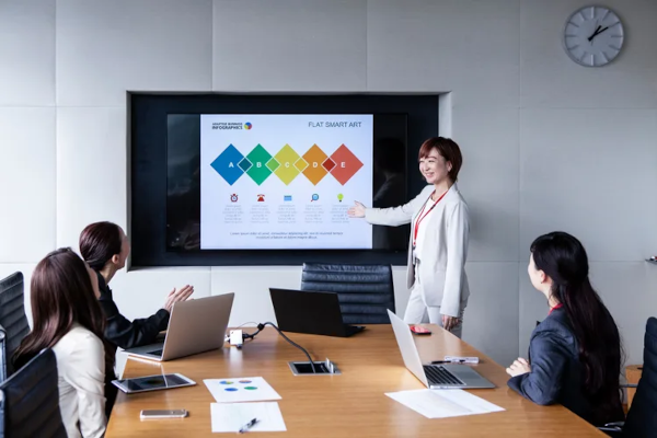 <p>(n.) <em>the act of showing or explaining something to others; a meeting in which this happens</em></p><p>“I gave a _______ at work today about a new product.”</p>