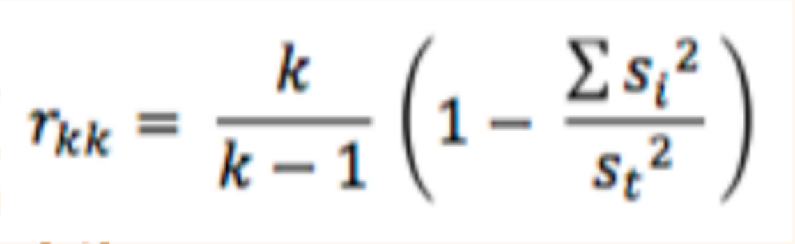 <p>a statistic used to determine internal reliability of tests that use interval or ratio scales; can be used not only for dichotomous items but also for tests containing interval and ratio items such as five-point rating scales</p>